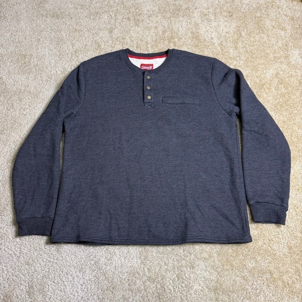 Coleman Mens Sherpa Lined Henley Sweatshirt XXL Charcoal Gray Fleece Pullover